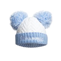 H682-B: Blue Chevron Hat w/Emb & Pom Poms (0-12 Months)